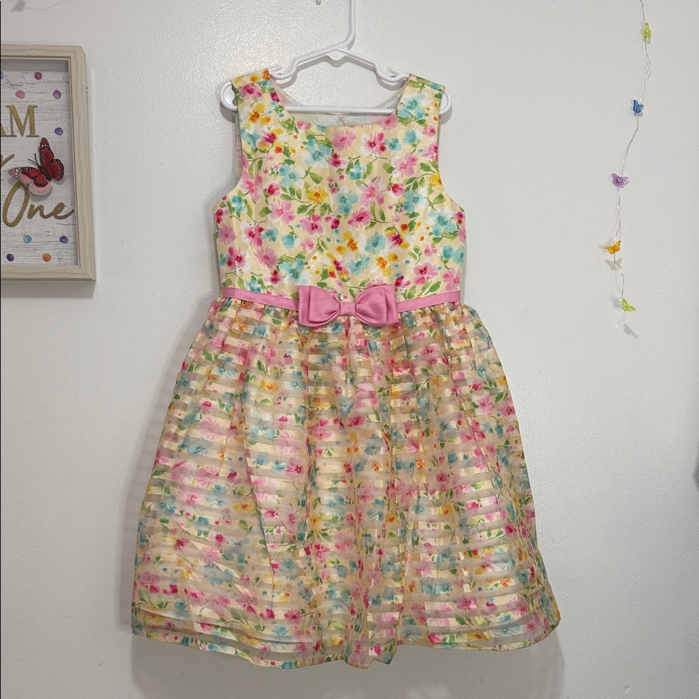 Jona Michelle Floral Dress with Pink Bow